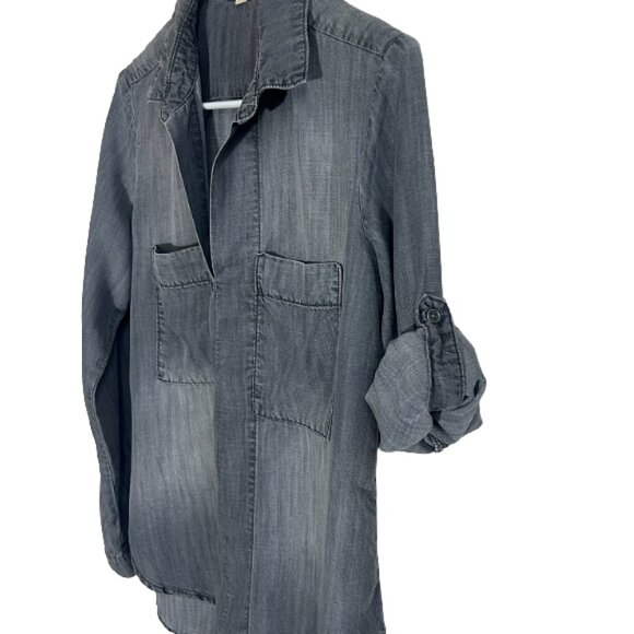 Anthropologie Cloth & Stone Chambray Gray Tencel Button Down Shirt Small - Picture 6 of 9